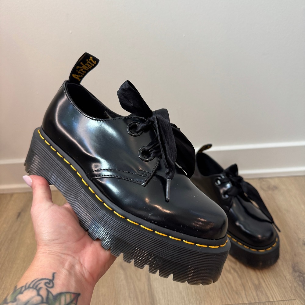 Dr Martens Holly Black Buttero Leather Platform Oxford Shoes Women's Size 7 EUC